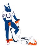  9x9 anthro ballbusting balls blue_(mascot) bottomless clothed clothing cock_and_ball_torture denver_broncos equine horse indianapolis_colts male mammal miles_(mascot) nfl simple_background stomping 