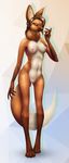  anthro breasts canine female finir looking_at_viewer mammal nipples nude pussy smile solo standing thigh_gap wide_hips 