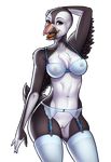  anthro avian beak bird breasts clothing female garter looking_at_viewer nipples open_mouth penguin porin pussy sheer_clothing smile solo standing translucent transparent_clothing wide_hips 