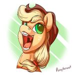  applejack_(mlp) bust_(disambiguation) friendship_is_magic happy hat mouth_shot my_little_pony open_mouth ponythroat portrait solo tongue tongue_out uvula 