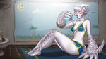  albino anthro anthrofied bandage breasts clothing deathclaw deathclaw_desu_ga fallout female hair monster red_eyes scalie shia small_breasts solo swimsuit video_games white_hair 