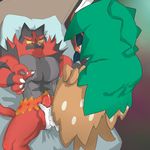  anthro avian bird bulge decidueye feline foot_fetish footjob high-angle_view incineroar male mammal nintendo ohjing1004 owl pok&eacute;mon precum pseudo_clothing video_games 