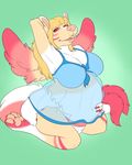  avian belly big_belly bird blonde_hair bra breasts canine cleavage clothed clothing diaper eyelashes female hair hand_on_stomach hybrid lingerie mammal maridiamarius open_mouth partially_clothed paws pink_nose pregnant red_eyes simple_background skimpy underwear wolf xchiseaxmargaritax 