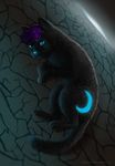  ambiguous_gender black_fur blue_eyes blue_nose cat detailed_background feline feral fur hair jay-kuro lying mammal nude purple_hair solo 