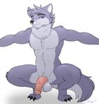  2017 3_toes absurd_res anthro armpits balls black_nose blue_eyes canine claws fur hi_res looking_at_viewer male mammal multicolored_fur penis precum simple_background skipsy solo spread_legs spreading toe_claws toes two_tone_fur uncut white_background wolf 