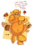  applejack_(mlp) belly big_belly burping cuprumrus earth_pony equine first_person_view food friendship_is_magic green_eyes hand_on_stomach hooves horse looking_at_viewer mammal my_little_pony navel pony rainbow_dash_(mlp) weight_gain 