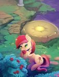  cutie_mark detailed_background equine eyelashes female feral flower friendship_is_magic grass green_eyes hooves horn mammal my_little_pony night outside plant rose_(mlp) smile solo unicorn viwrastupr 