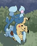  2016 blue_body brionne console cute duo eyes_closed feral hug ionlydatesassyelves mammal marine mimikyu nintendo outside pinniped pok&eacute;mon size_difference video_games 