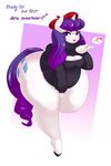  &lt;3 belly beret big_belly blue_eyes breasts butt cleavage clothed clothing cuprumrus cutie_mark female friendship_is_magic hair hat horn my_little_pony plump_lips purple_hair rarity_(mlp) solo thick_thighs white_skin wide_hips 