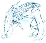  ambiguous_gender barioth capcom fangs feral frostwyrm102 monster_hunter pseudowyvern sabertooth_(feature) scales scalie traditional_media_(artwork) video_games white_scales wings 