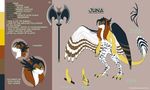  anthro avian english_text feathered_wings feathers female jay-kuro model_sheet smile solo text weapon wings 