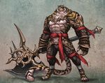  anthro axe bulge feline jacketbear male mammal melee_weapon muscular solo tiger warrior weapon 