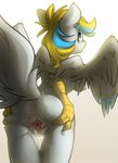  2017 anthro anus breasts butt eto_ya fan_character feathered_wings feathers female hair hand_on_butt multicolored_hair my_little_pony nipples nude pussy solo spread_butt spread_pussy spreading two_tone_hair wings 