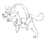  anthro canine flower looking_at_viewer male mammal monochrome muscular opblaaskrokodil plant sketch solo tongue tongue_out 