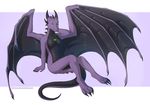  5_fingers anthro breasts dragon eyes_closed featureless_breasts horn jay-kuro membranous_wings non-mammal_breasts purple_skin simple_background sitting smile wings 