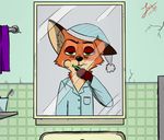  2017 anthro bathroom canine clothed clothing disney fox fur juantriforce042 male mammal mirror nick_wilde pajama tired toothbrush zootopia 