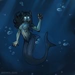  anthro bishkah291ax48 breasts canine featureless_breasts female fish glowing glowing_eyes hybrid looking_at_viewer mammal marine nude shark solo underwater water 