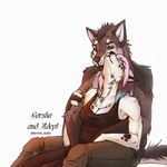  anthro bishkah291ax48 canine clothed clothing duo eyes_closed female fur hair hug male male/female mammal sitting 