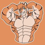 abs anthro biceps big_muscles dragonjourney felid feline flexing flexing_bicep flexing_both_biceps flexing_muscles fur green_eyes male mammal muscular muscular_male pantherine pecs remmy_(colt_wolf) smile solo striped_body striped_fur stripes tiger