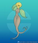 armless bellsprout blonde_hair breasts brown_body dex_appeal elemental_creature female flora_fauna generation_1_pokemon genitals hair hi_res humanoid leaf lips looking_at_viewer monster_girl_(genre) navel nintendo nipples nude open_mouth plant pokemon pokemon_(species) pokemorph pussy roots simple_background slim small_breasts solo tendrils thick_lips unusual_anatomy