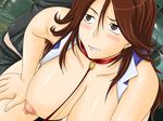  bdsm blush breasts brown_eyes brown_hair collar dog_collar greatest_18_club gundam gundam_00 lactation leash nipples submission sumeragi_lee_noriega 