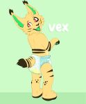 anthro bodily_fluids clothed clothing coyote_core diaper felid feline genital_fluids hi_res lynx male mammal solo urine wearing_diaper wet_diaper wetting