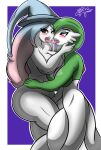  absurd_res anthro big_breasts blue_hair blush breasts duo female female/female french_kissing gardevoir generation_3_pokemon generation_8_pokemon green_hair hair hatterene hi_res kissing nintendo pokemon pokemon_(species) thick_thighs white_body zak_hitsuji 