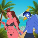 1:1 2024 5_fingers abs anthro athletic athletic_anthro athletic_female axel_(black_jack) beach bikini black_bikini black_clothing black_eyes black_swimwear blue_body blue_hair blue_scales breasts brown_hair cavemanon_studios cleavage clothed clothing curvy_figure detailed_background digital_drawing_(artwork) digital_media_(artwork) dinosaur dromaeosaurid duo elbow_feathers fan_character feathered_dinosaur feathered_scalie feathers female fingers hair hand_holding head_crest hi_res i_wani_hug_that_gator long_hair long_tail male male/female navel open_mouth open_smile outside ponytail pterodactylus pterosaur red_body red_scales reptile scales scalie short_hair skimpy skimpy_bikini smile snoot_game swimming_trunks swimwear tail theropod thick_thighs tomasllade velociraptor victoria_(iwhtg) wide_hips wings yellow_sclera