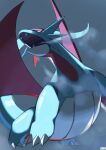  artist_name breath claws commentary_request dragon fangs from_below grey_background highres no_humans open_mouth ora_(oraora_oekaki) pokemon pokemon_(creature) salamence solo 