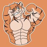  abs anthro biceps big_muscles dragonjourney felid feline flexing flexing_bicep flexing_muscles fur green_eyes lats_(muscle) male mammal muscular muscular_male pantherine pecs remmy_(colt_wolf) smile solo striped_body striped_fur stripes tiger 