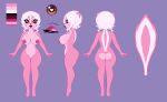 absurd_res anthro areola breasts brown_eyes butt color_swatch eyeshadow female genitals hair hi_res lipstick makeup mammal mephitid nipples nude pink_body pussy skelly_doll skunk solo stripes tail white_hair