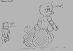absurd_res anthro big_butt blush breasts butt duo female hi_res hiding_erection leaning leaning_forward looking_at_viewer male male/female rear_view sketch small_tail spaciousdawg surprised_expression tail watching_from_afar