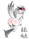 absurd_res animal_humanoid anthro avian avian_demon avian_humanoid b.d.a.r. bird bird_humanoid butt feathers female helluva_boss hi_res humanoid looking_back nude owl owl_demon owl_humanoid rear_view solo spank_marks spanked_butt stella_(helluva_boss) tail tail_feathers