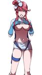  bad_deviantart_id bad_id blue_eyes breasts dave_cheung fuuro_(pokemon) gloves gym_leader medium_breasts navel nipples open_mouth pokemon pokemon_(game) pokemon_bw red_hair shirt_lift shorts simple_background smile solo white_background 