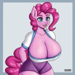  anthro big_breasts biped bottomwear breasts clothed clothing equid equine eyelashes female friendship_is_magic hair hasbro hi_res huge_breasts mammal my_little_pony pink_body pink_hair pinkie_pie_(mlp) pupils shorts smile solo thick_thighs zachc 