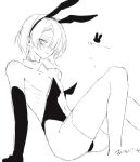  1boy androgynous animal_ears black_gloves blush elbow_gloves freminet_(genshin_impact) genshin_impact gloves hair_over_one_eye male_focus male_playboy_bunny otoko_no_ko playboy_bunny rabbit_ears rabbit_tail short_hair shy solo_focus tail wglf white_background 