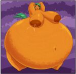 2024 absurd_res belly big_belly big_breasts bodily_fluids body_expansion bottom_heavy breasts brewheardt citrus_squeeze equid equine expansion green_hair hair hands_behind_head hasbro hi_res horse inverted_nipples lactating mammal my_little_pony nipples orange orange_body orange_skin overweight pony smile