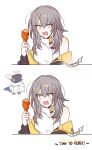  1girl chicken_(food) chicken_leg commentary food halo highres holding holding_food honkai:_star_rail honkai_(series) owlbert_(honkai:_star_rail) sp0i0ppp stelle_(honkai:_star_rail) trailblazer_(honkai:_star_rail) 