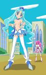  blue_hair blush breasts cure_blossom cure_marine erika_kurumi eye_pop hanasaki_tsubomi heartcatch_precure! heartcatch_pretty_cure! highres kurumi_erika magical_girl pink_hair ponytail precure pretty_cure self_clothes_tearing torn_clothes tsubomi_hanasaki undressing zai_jian_kanchou 