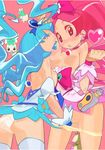  ass bare_shoulders blue_eyes blue_hair blue_skirt blush bow breasts choker cure_blossom cure_marine detached_sleeves dress fingering hair_ribbon hanasaki_tsubomi heart heartcatch_precure! kurumi_erika long_hair looking_back magical_girl md5_mismatch multiple_girls no_bra open_mouth panties panty_pull pink_bow pink_choker pink_eyes pink_hair ponytail precure ribbon skirt small_breasts thighhighs tiara underwear undressing wavy_hair white_panties yuri yuuki_(irodo_rhythm) 