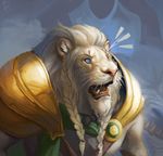  ajani_goldmane anthro armor braided_hair feline firefeathers hair leonin lion magic_the_gathering male mammal muscular open_mouth planeswalker sharp_teeth solo surprise teeth wide_eyed 