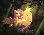  blue_eyes detaield_background equine eyelashes feathered_wings feathers female feral fluttershy_(mlp) friendship_is_magic fur grass hair hooves mammal margony my_little_pony outside pegasus pink_hair pussy solo wings yellow_fur 