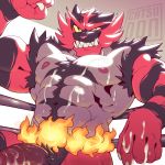  abs anthro areola barazoku biceps catsudon claws close-up cum cum_on_body cum_on_chest cum_on_hand cum_on_penis erection fangs feline fighting_ring fire flexing fur green_eyes gums humanoid_penis incineroar looking_at_viewer male mammal manly messy muscular navel nintendo nipples nude orgasm pecs penis pok&eacute;mon pok&eacute;mon_(species) sharp_claws sharp_teeth smile solo teeth thick_thighs triceps vein veiny_penis video_games wrestler 