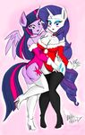  2015 2017 absurd_res anthro anthrofied blush boots breasts cabrony cleavage clothed clothing cutie_mark danmakuman duo elbow_gloves equine feathered_wings feathers female footwear friendship_is_magic gloves hi_res high_heels horn legwear looking_at_viewer mammal my_little_pony open_mouth raised_leg rarity_(mlp) romantic_couple shoes sketch smile thigh_highs twilight_sparkle_(mlp) unicorn winged_unicorn wings 