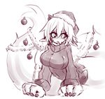  big_breasts black_sclera blush breasts christmas christmas_ornament female fluff_snake fluffy fur holidays humanoid hybrid lamia lying monochrome open_mouth pointy_ears reptile scalie shenti shy simple_background sketch slit_pupils snake solo sub-res tinsel white_background 