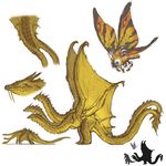  2_tails arthropod dragon feral hydra insect jacketbear king_ghidorah male moth mothra multi_tail muti_head scalie simple_background three_headed western_dragon whiskers white_background wings yellow_body 