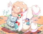  anthro blue_fur blush clothing cocotama duo female forced fur green_eyes himitsu_no_cocotama hug japanese_text male male/female open_mouth panties parine pink_fur red_eyes sarine text tile tongue underwear wet zeru_(ma) 