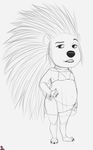 anthro ash_(sing) bikini black_and_white claws clothing crazedg female flat_chested hand_on_hip mammal monochrome porcupine quills raised_eyebrow rodent sing_(movie) slightly_chubby solo swimsuit toe_claws translucent 