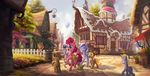  2017 absurd_res alligator balloon barrel blonde_hair blue_eyes brown_eyes brown_hair button_mash_(mlp) carrot_top_(mlp) cart clothing colgate_(mlp) crocodilian day detailed_background devinian dinky_hooves_(mlp) earth_pony equine eyes_closed female feral food friendship_is_magic group gummy_(mlp) hair hat hi_res horn horse male mammal muffin multicolored_hair my_little_pony object_in_mouth open_mouth open_smile outside pink_hair pinkie_pie_(mlp) police_uniform pony reptile scalie sky smile unicorn uniform waving young 