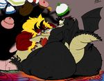  belly big_belly big_butt big_thighs butt cake dragon duo fart feeding food huge_butt male obese overweight riis sweets 
